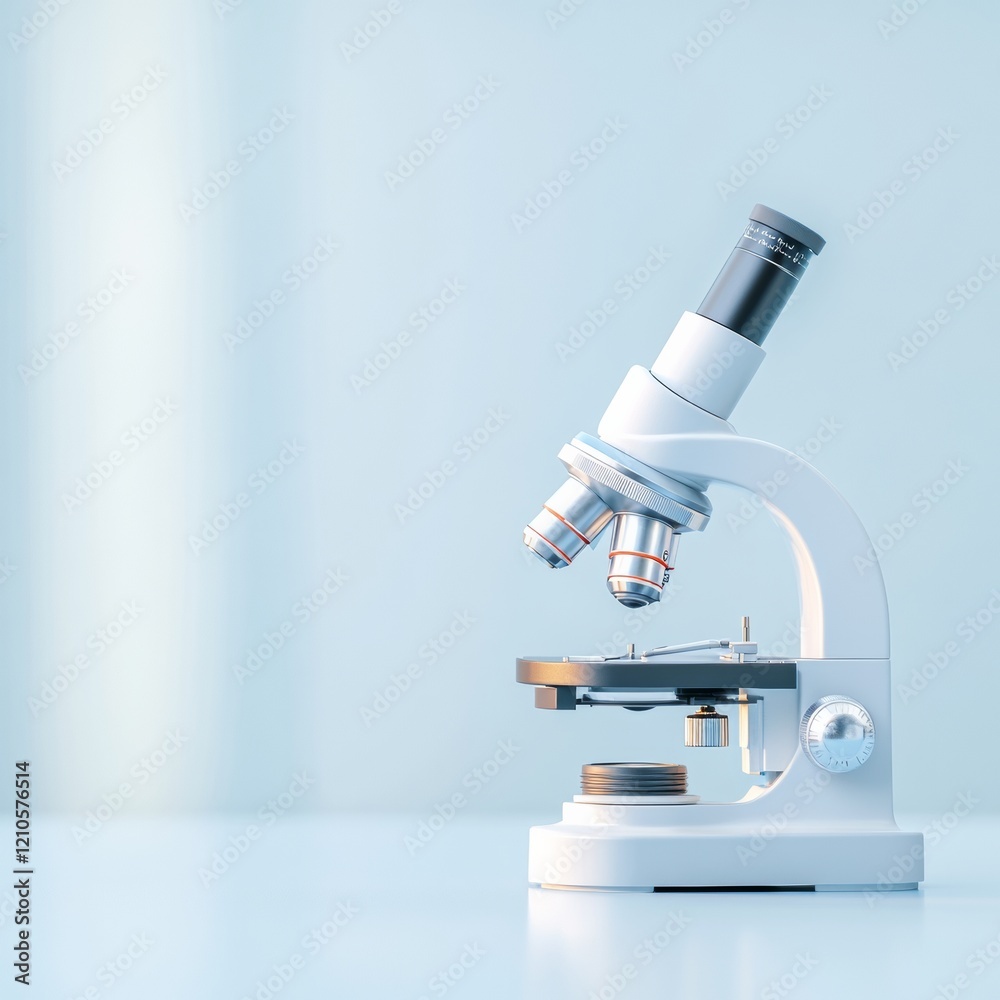 Poster modern eco-tech microscope display sleek metal and glass tech for environmental labs - advanced wate