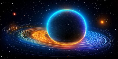 Glowing planet with vibrant rings in space.