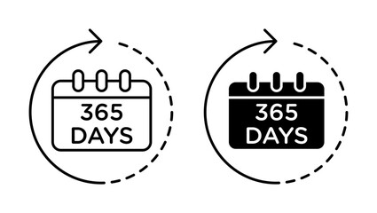 365 day Icons set in black filled and stroke line style