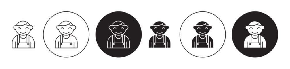 Baby boy icons set in black filled and stroke line style