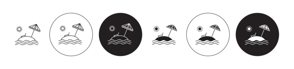 Beach icons set in black filled and stroke line style
