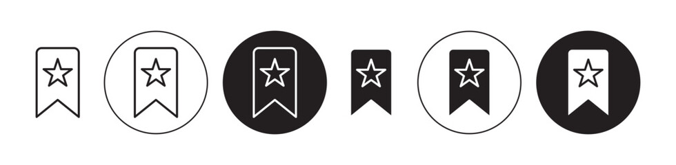 Bookmark star icons set in black filled and stroke line style