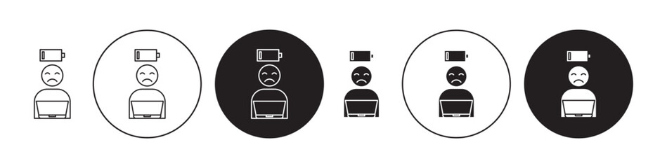 Burnout icons set in black filled and stroke line style