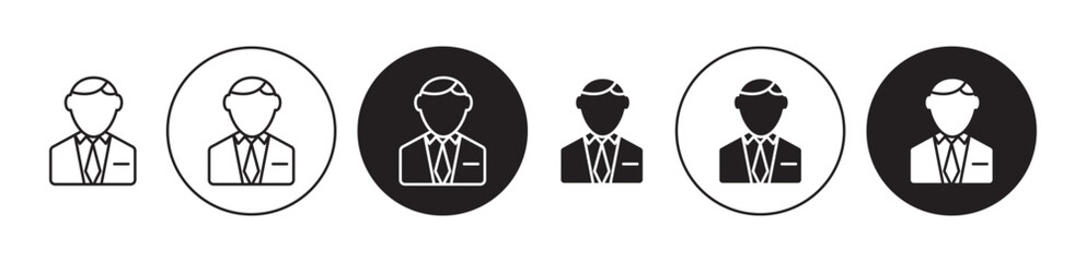 Businessman icons set in black filled and stroke line style
