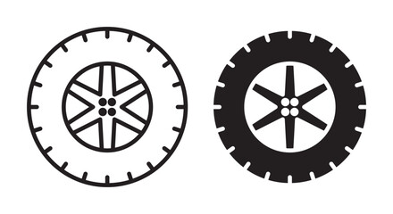 Car wheel icons set in black filled and stroke line style © Ranveer