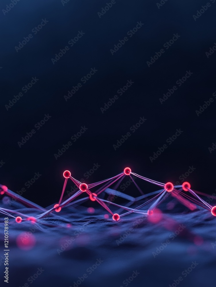 Poster Futuristic Digital Finance Visualization Glowing Blockchain Nodes on Dark Surface - Cryptocurrency Networking and Fintech Strategy for Innovative Asset Management