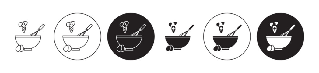Egg beating icons set in black filled and stroke line style