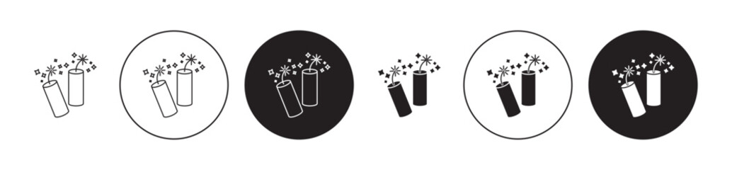 Explosive firecracker icons set in black filled and stroke line style