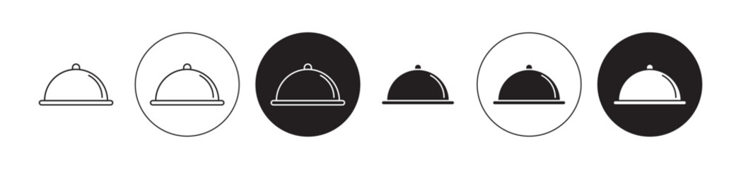 Food platter serving icons set in black filled and stroke line style