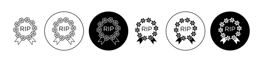 Funeral wreath icons set in black filled and stroke line style