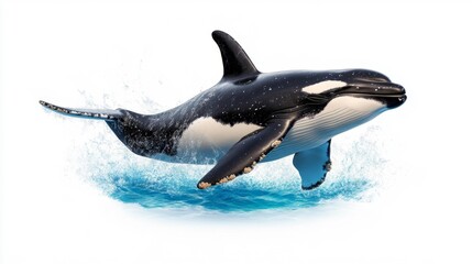 Fototapeta premium Whale Jumping in the Ocean on White Background. Generative AI