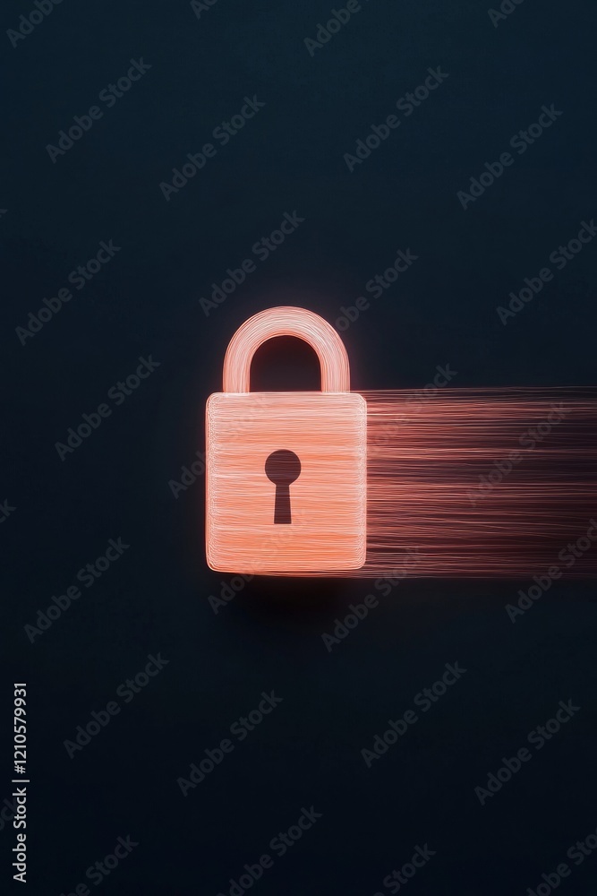 Poster Neon Cybersecurity Glowing Digital Lock with Bright Light Trails on Dark Canvas Enhancing Online Privacy for Modern Digital Applications in Tech and Business