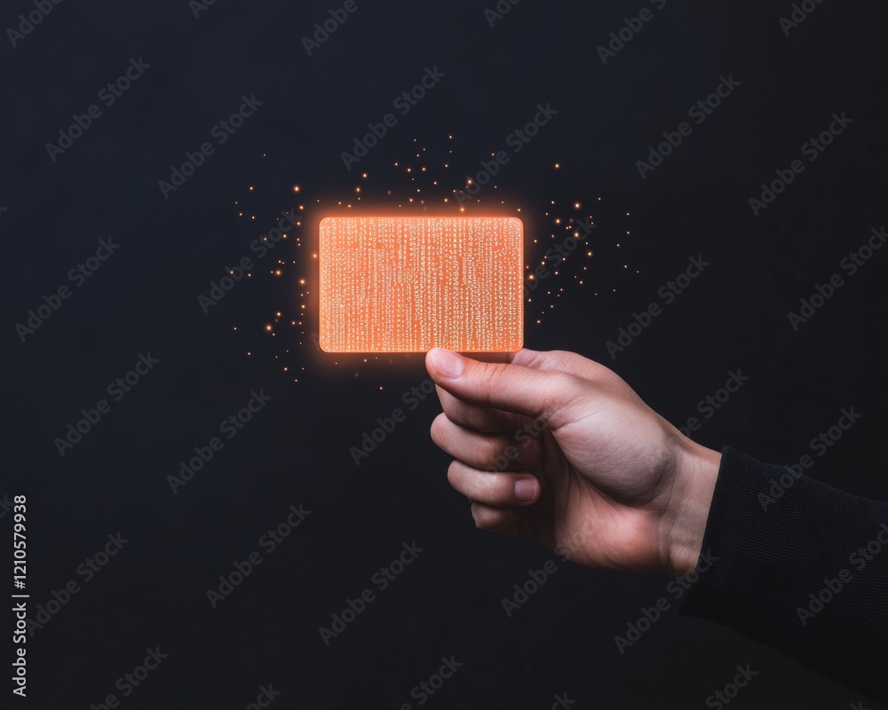Leinwandbilder Futuristic Tech Indian Hand with Digital Identity Card and Binary Glow - Enhanced Cybersecurity Visualization for IT Security and Digital Assurance Campaigns