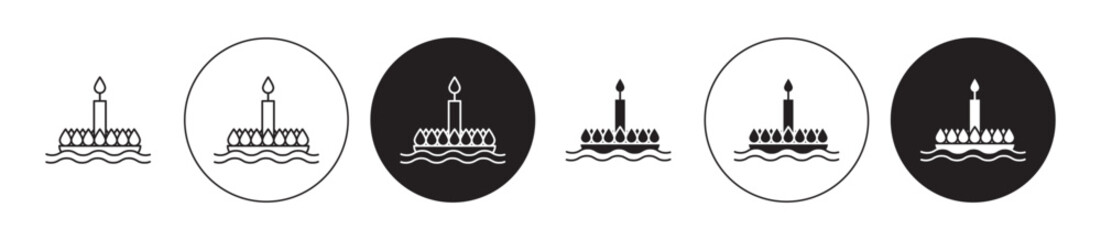 Loy krathong icons set in black filled and stroke line style