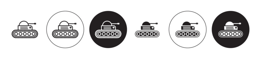 Military robot icons set in black filled and stroke line style