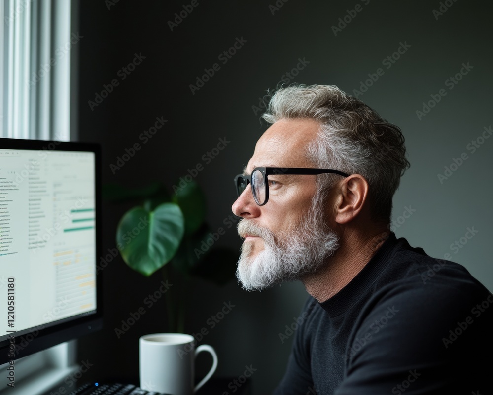 Aufkleber contemporary smart home office elegant dual monitor setup with natural light - boosted productivity 