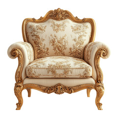 Ornate vintage armchair with floral pattern, isolated on transparent background