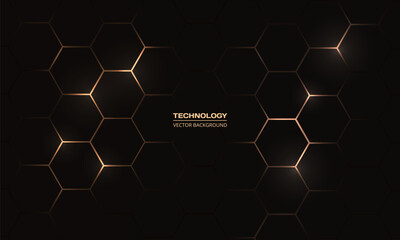 Hexagon technology black and gold colored honeycomb abstract background. Vector illustration