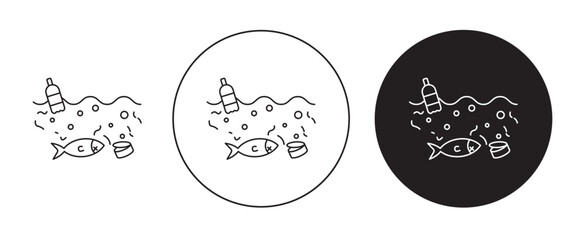 Ocean pollution icons set in black filled and stroke line style
