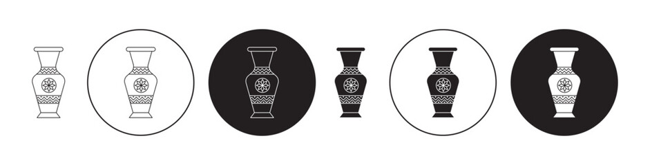 Ornamental vase icons set in black filled and stroke line style