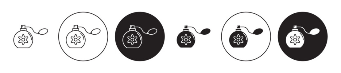 Perfume bottle icons set in black filled and stroke line style