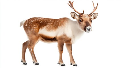 Fototapeta premium Cute Reindeer in Front of White Background. Generative AI