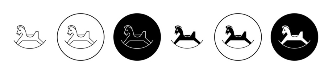 Rocking horse icons set in black filled and stroke line style