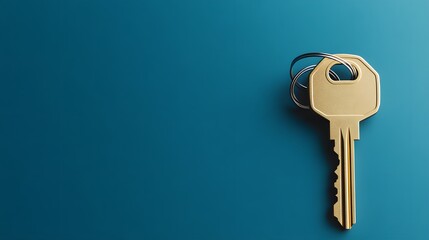 A single gold key on a teal background