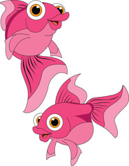 Chibi pink fish animal cartoon mascot set of two vector