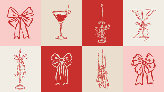 Love and wedding sketch style illustration set. 