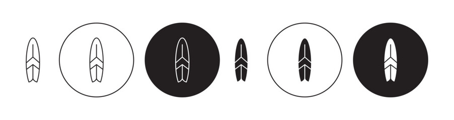 Surfboard icons set in black filled and stroke line style