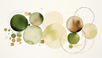 background from yellow and green circle, watercolor, brown