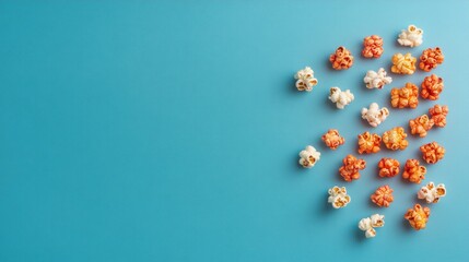 Vibrant Popcorn Display Rainbow Flavored Corn on Bright Blue for Modern Party Themes and Family Entertainment Content - Dynamic Snack Marketing and Event Merchandising