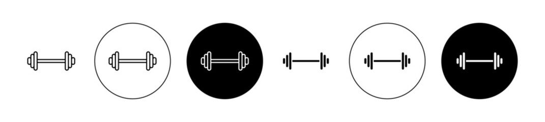 Weight barbell icons set in black filled and stroke line style