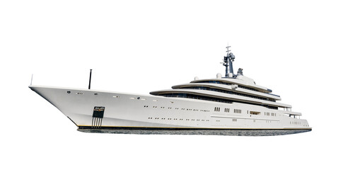 Super luxury Yacht with white hull isolated on white background