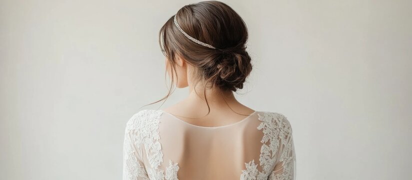 Elegant Bridal Hair Style: Low Bun with Crystal Headband - Powered by Adobe