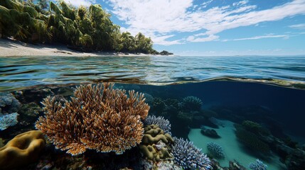 Naklejka premium Vibrant Coral Reef and Tropical Beach