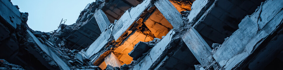 Partially Destroyed Concrete Building Structure