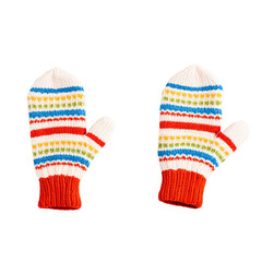 pair of Colorful Knitted Mittens isolated on transparent background