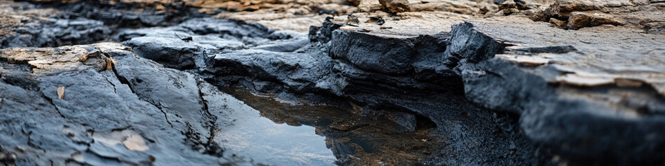 Volcanic Rock Formation with Water Reflection