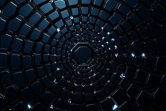 A dark navy hexagonal pattern glowing in a radial formation, providing a polished, high-tech look with a sleek and professional edge.