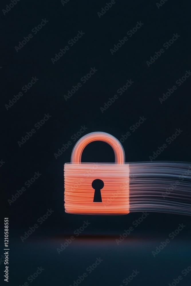 Leinwandbilder Neon Encrypted Data Stream Glowing Digital Lock Icon on Dark Canvas - Cybersecurity Visualization for Modern Business and Digital Privacy Assurance