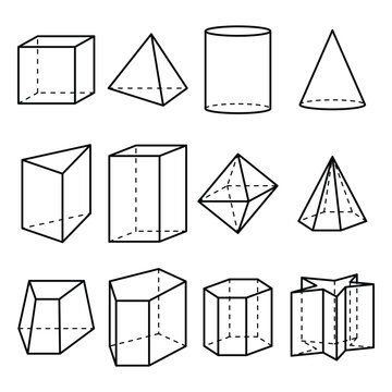 Set of 3d outline geometry shapes