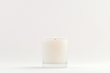 high realistic photo of small scented candle in frosted glass container with minimalistic design
