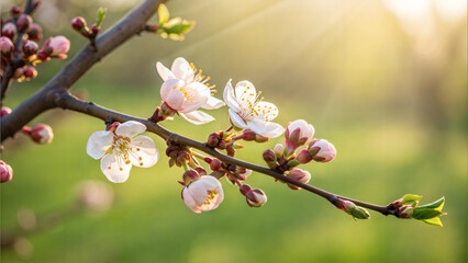 Fototapeta premium Beautiful almond tree branch with white blossoms against a soft spring background