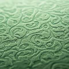 Intricate green pattern with textured abstract design and water drops close-up