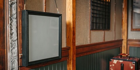 Blank framed canvas in vintage wooden room