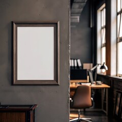 Elegant wooden frame in modern office space with natural light