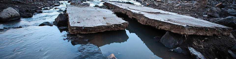 Eroded Concrete Section in Rocky Streambed