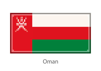 Vector illustration of the Oman flag in pixel art or mosaic style on white background. Collection of flags of the countries of the world. 